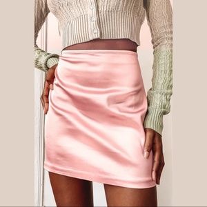 LULUS Checking In Pink Satin Mini Skirt Size Small
